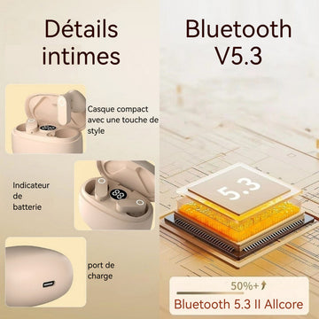 Écouteurs bluetooth 200mAh IPX5 autonomie environ 6 heures interface Type-C écran LED écouteurs de sport réduction du bruit 12D